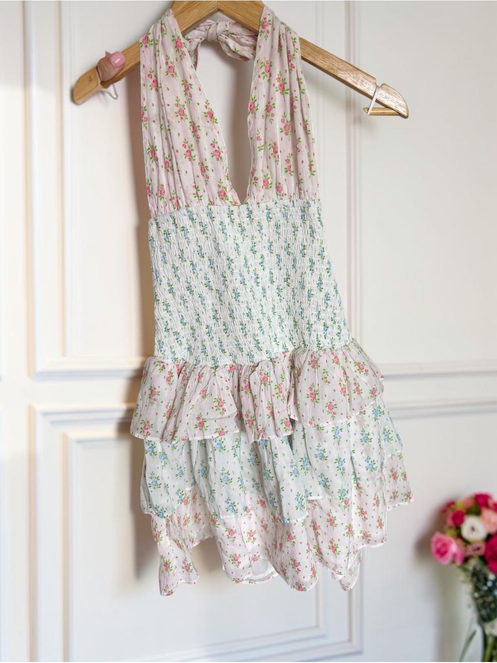 Altar'd State Paige Regencycore vibe Floral Smocked Ruffle dress Small NWT